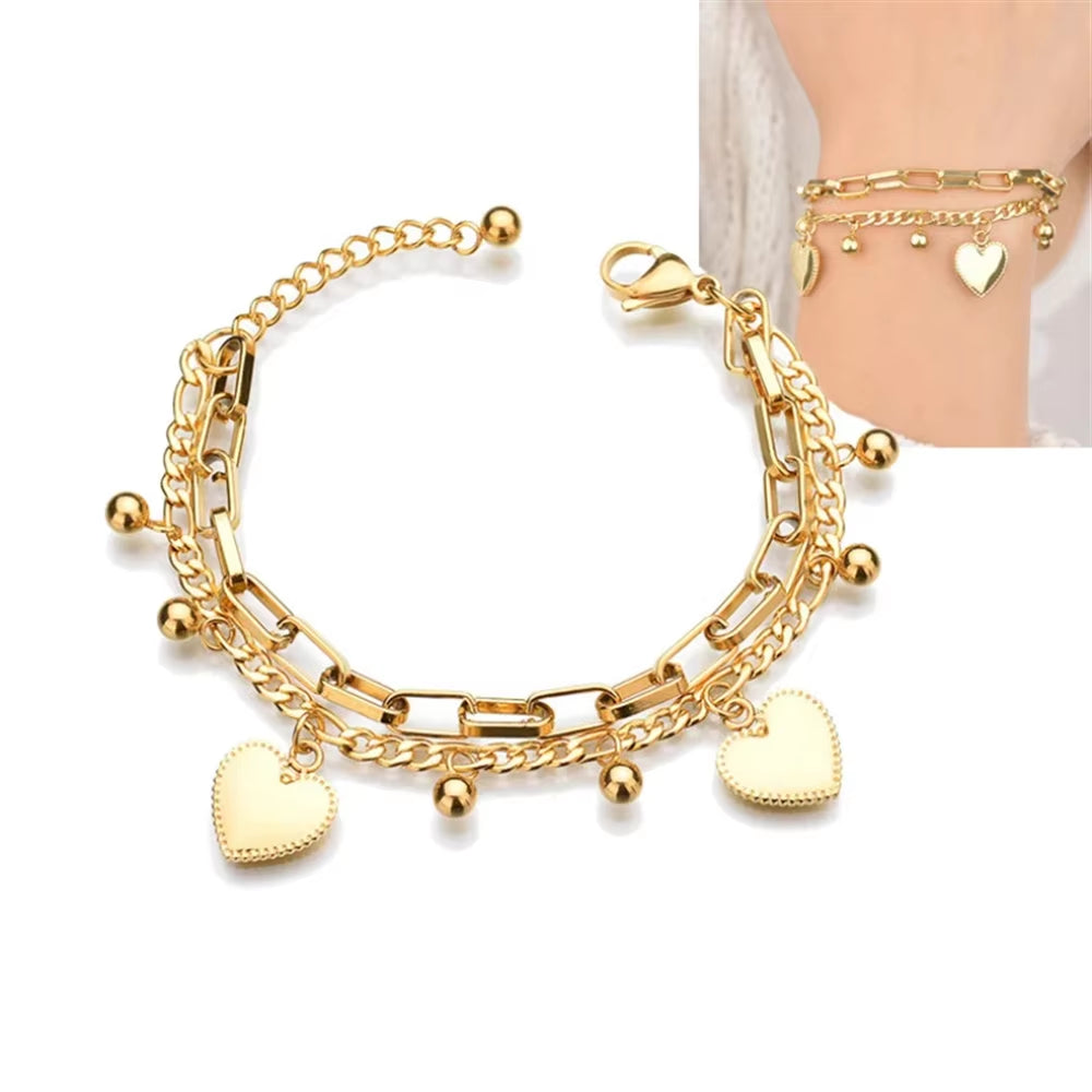 bracelets breloques cœurs acier inoxydable