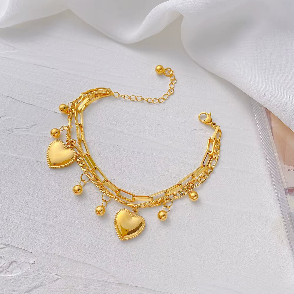 bracelets breloques cœurs acier inoxydable