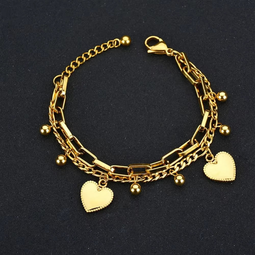 bracelets breloques cœurs acier inoxydable