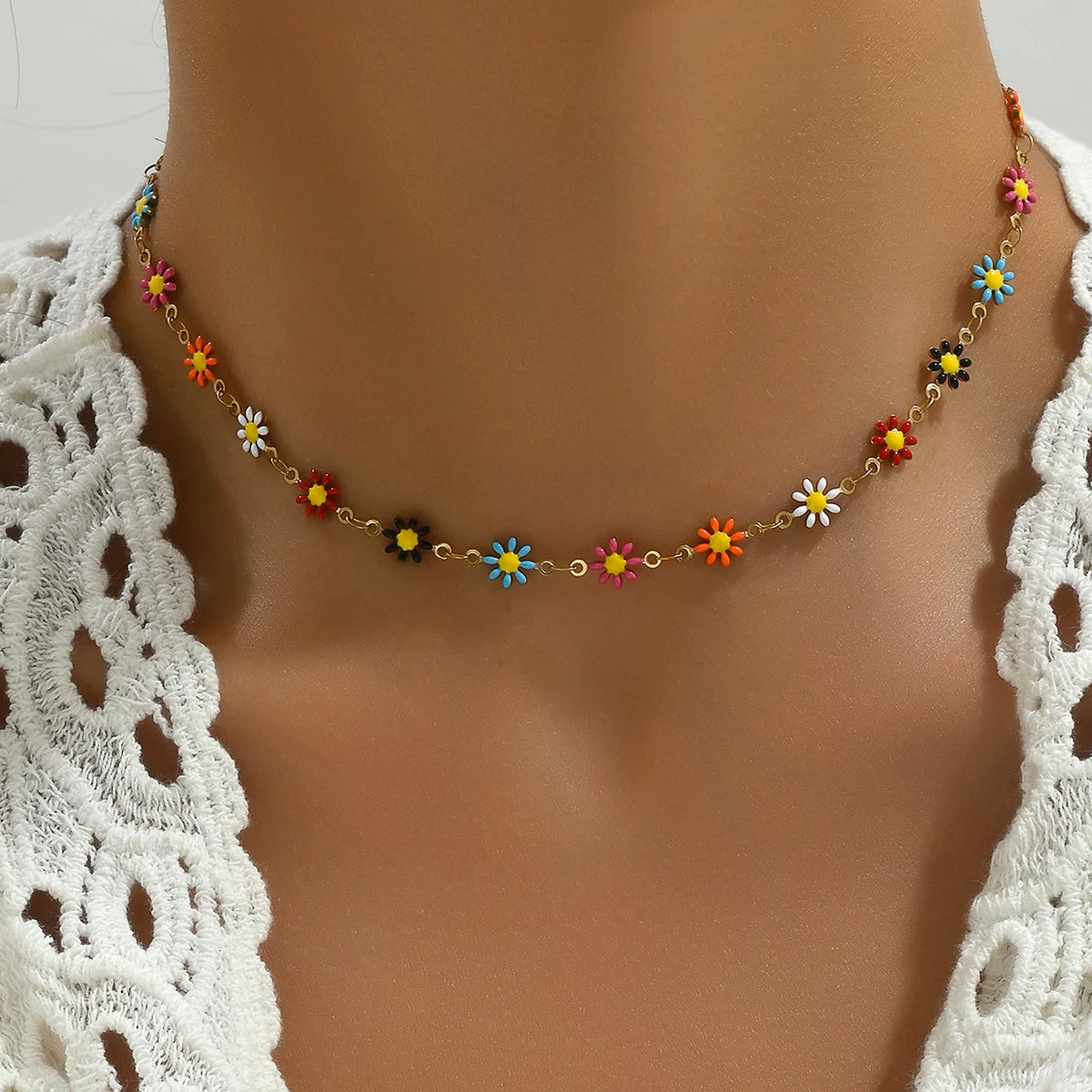 Collier fleurs acier inoxydable
