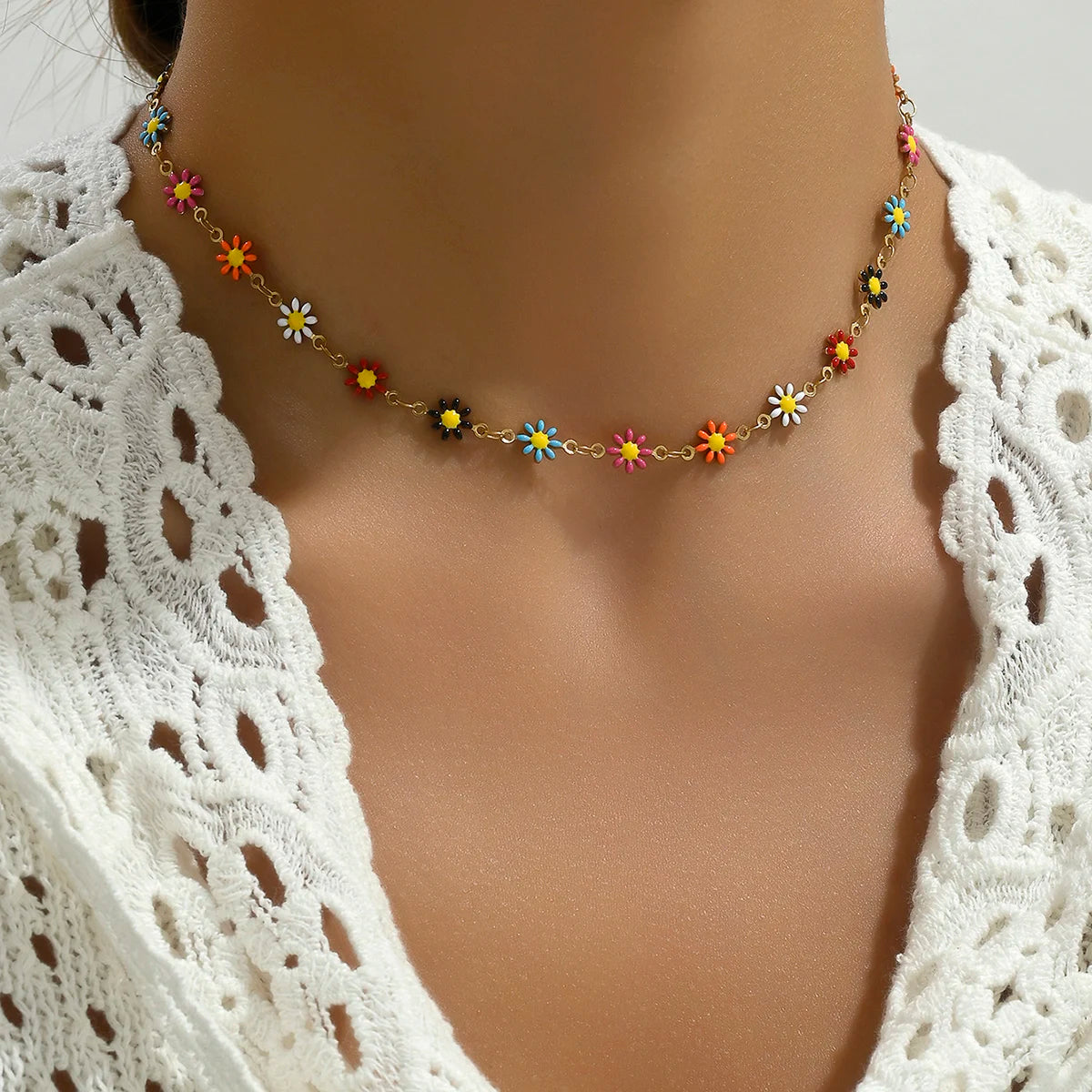 Collier fleurs acier inoxydable