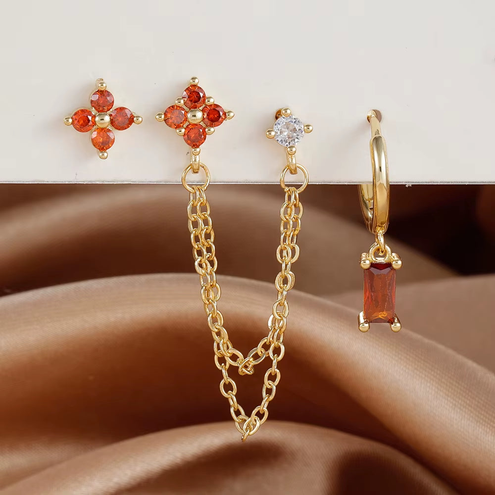 3PCS Exquisite Stainless Steel 12 Constellation Birthstone Earrings Set for Woman Cartilage Piercing Earrings Fashion Jewelry