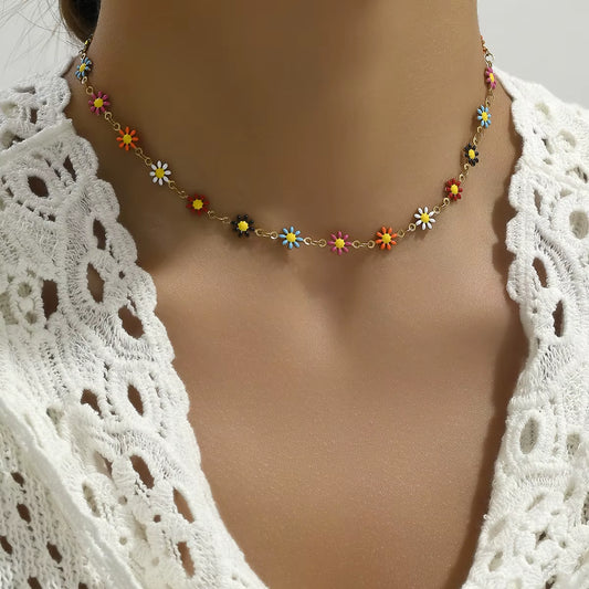 Collier fleurs acier inoxydable