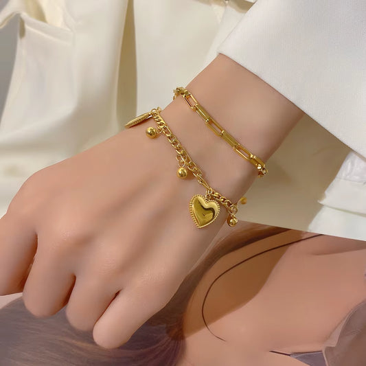 bracelets breloques cœurs acier inoxydable